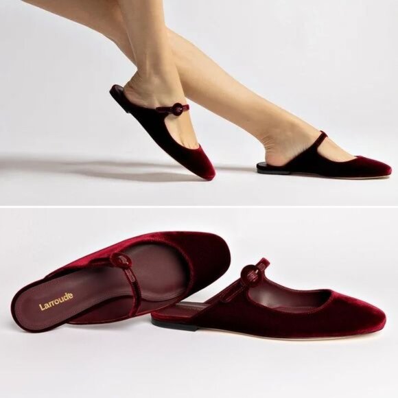 LARROUDE Blair Slide On Mule Mary Jane Flats Size 9 Wine Velvet Leather NEW $300 - Picture 1 of 14